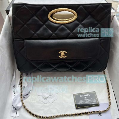 Best Copy Chane1 Clutch Black Lambskin Chain Strap 